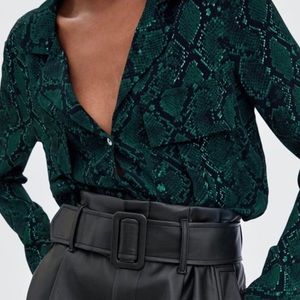 Zara green snakeskin print blouse size S